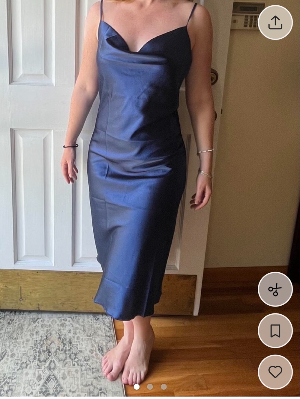 Silky Navy Cowl Neck Midi Dress